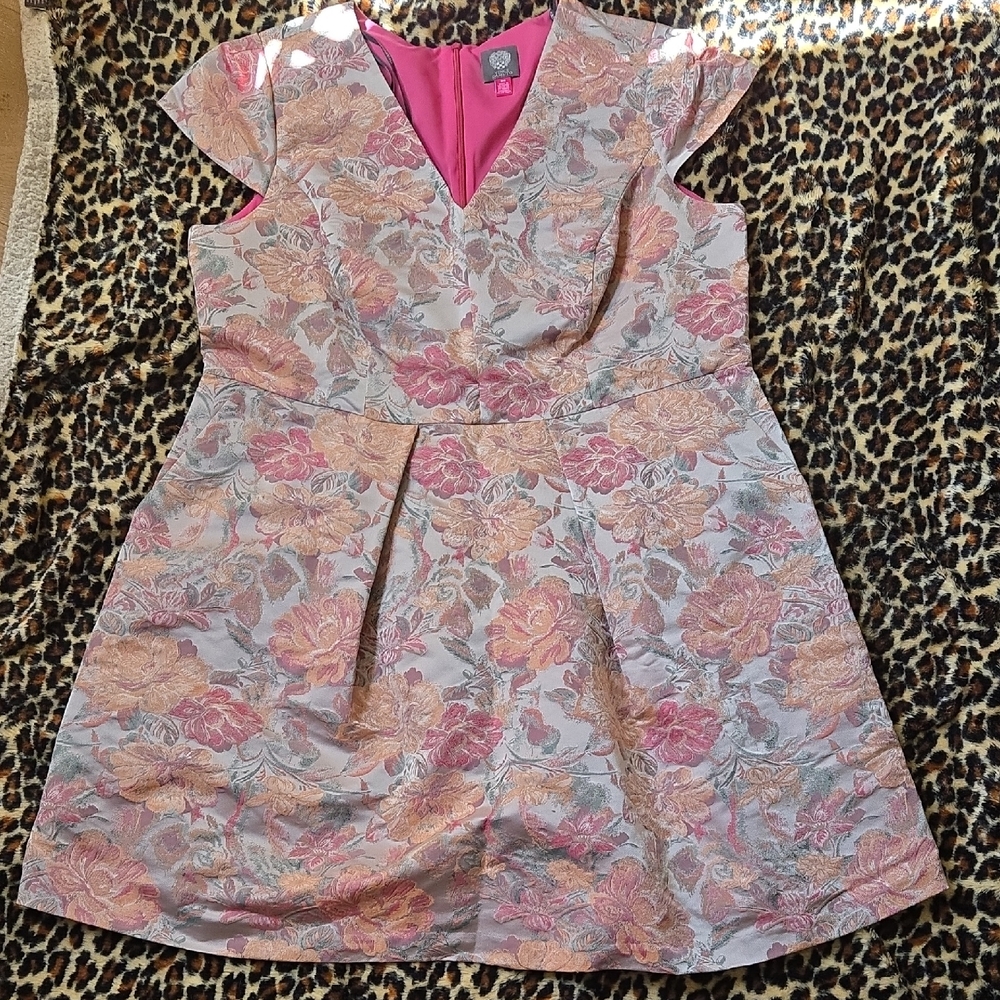 Vince Camuto Fuchsia Pink Floral Brocade Dress